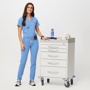 FIGS XS Catarina Scrub Top + SMALL PETITE Yola™ Skinny Scrub Pants in CEIL BLUE